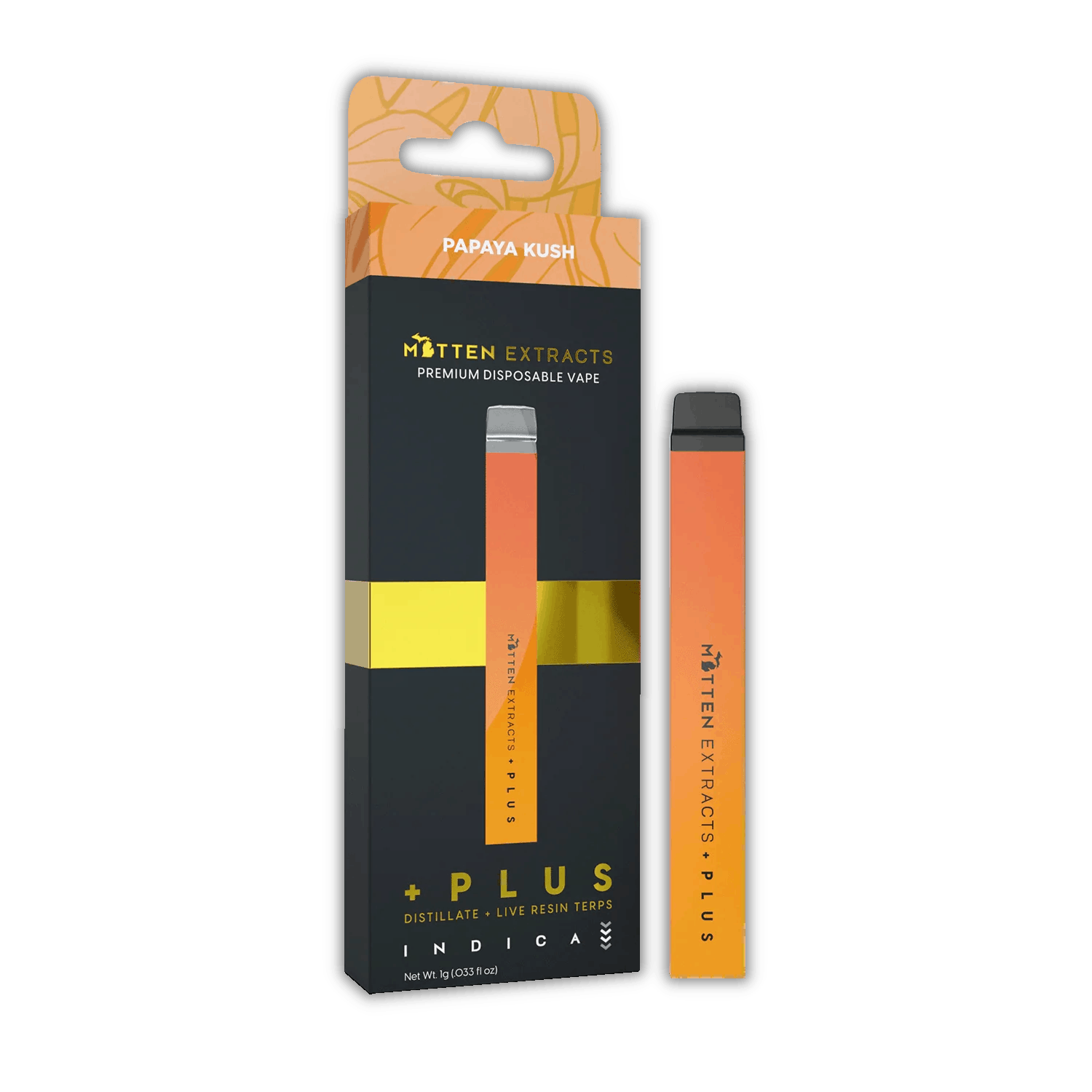 Product: Mitten Extracts | PLUS Disposable Vape - 1g - Papaya Kush (Indica)