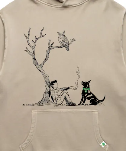 THTree Sweatshirt | Tree With Dog | Medium -Tan Faded-1