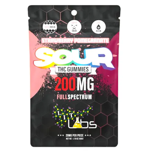 Lit Labs Sour Strawberry Pomegranate Full Spectrum Gummies 200mg Rec-active