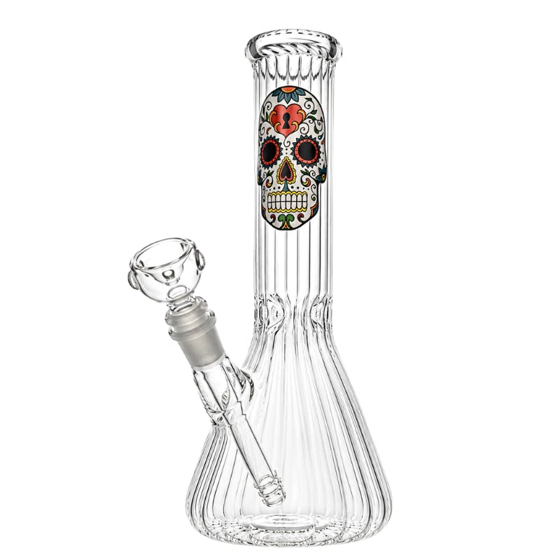 Eco Glass - Sugar Skull Ribbed Beaker - 10"