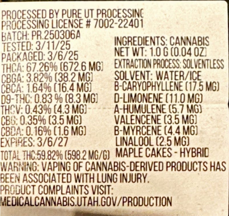 Live Hash Rosin Maple Cakes Badder