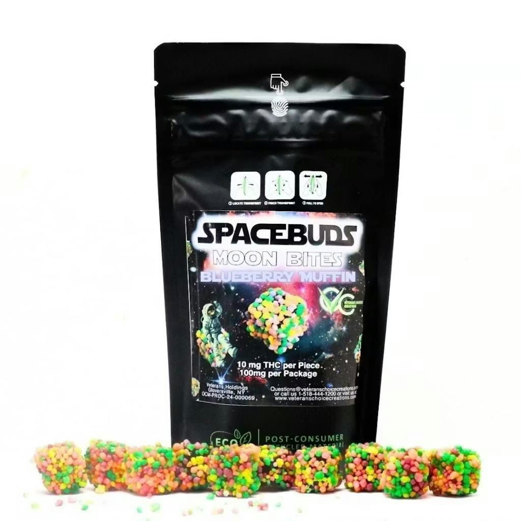 Spacebuds Moon Bites - 100mg Live Rosin Nerded Gummies - Blueberry Muffin
