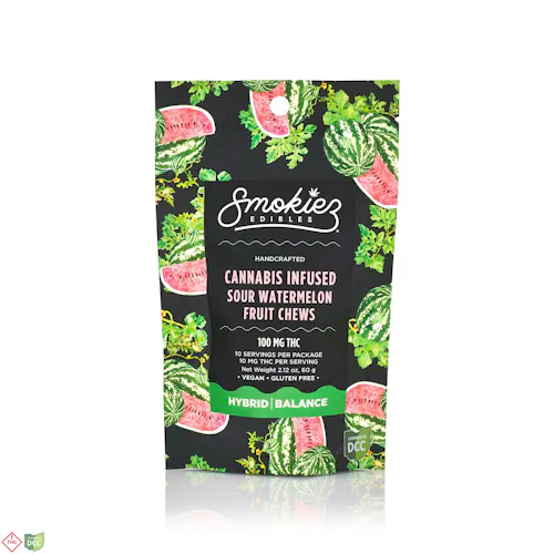 Smokiez | Sour Watermelon Gummies | 10pack 100mg | Hybrid-1