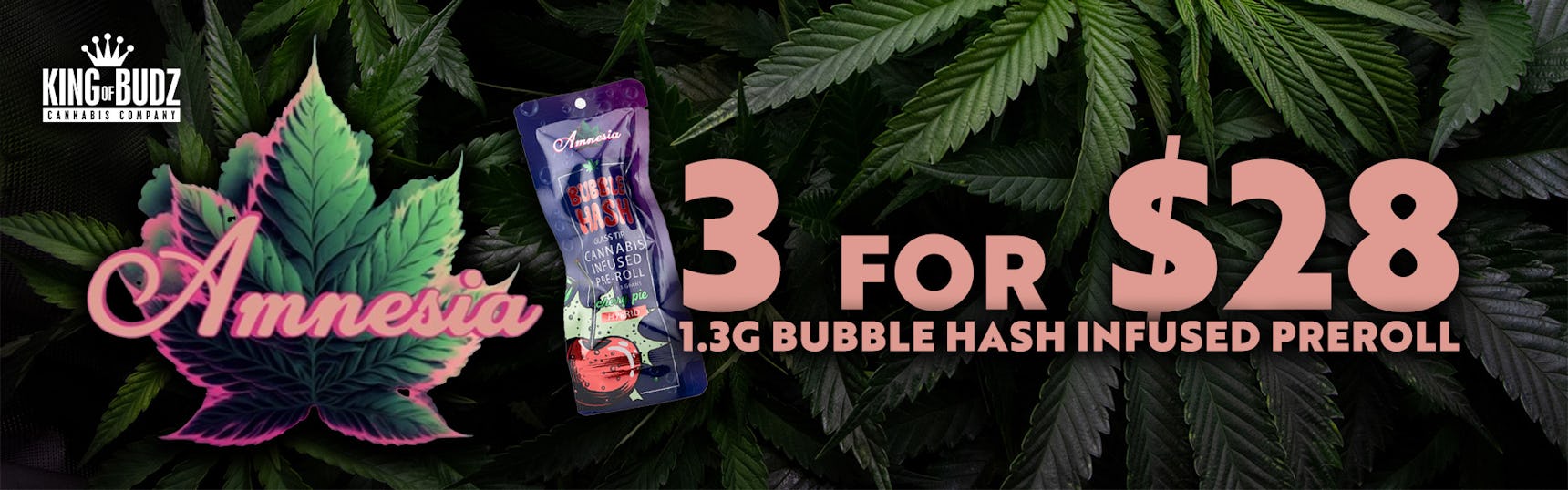 Amnesia 1.3g Bubble Hash Infused Preroll - 3/$28