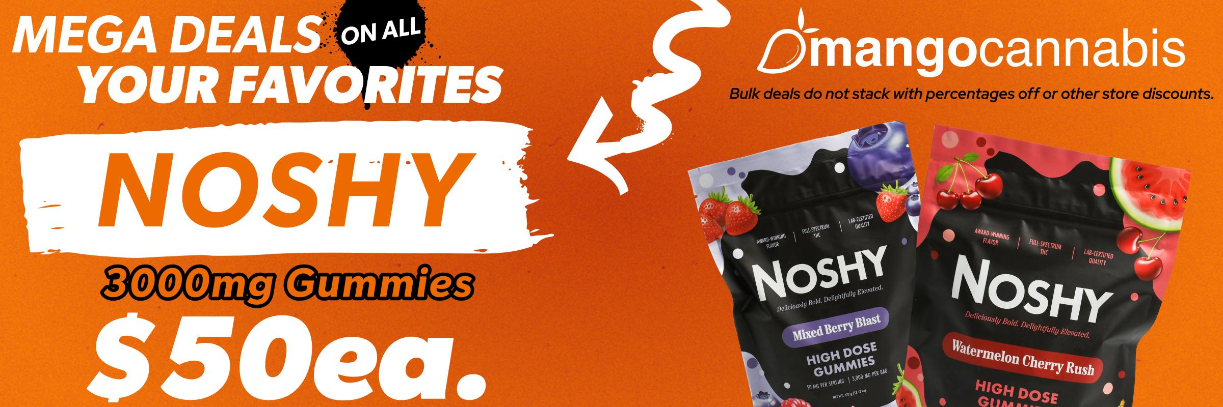 Noshy 3000mg THC Gummies available at Mango Cannabis Dispensary in Lansing Michigan.