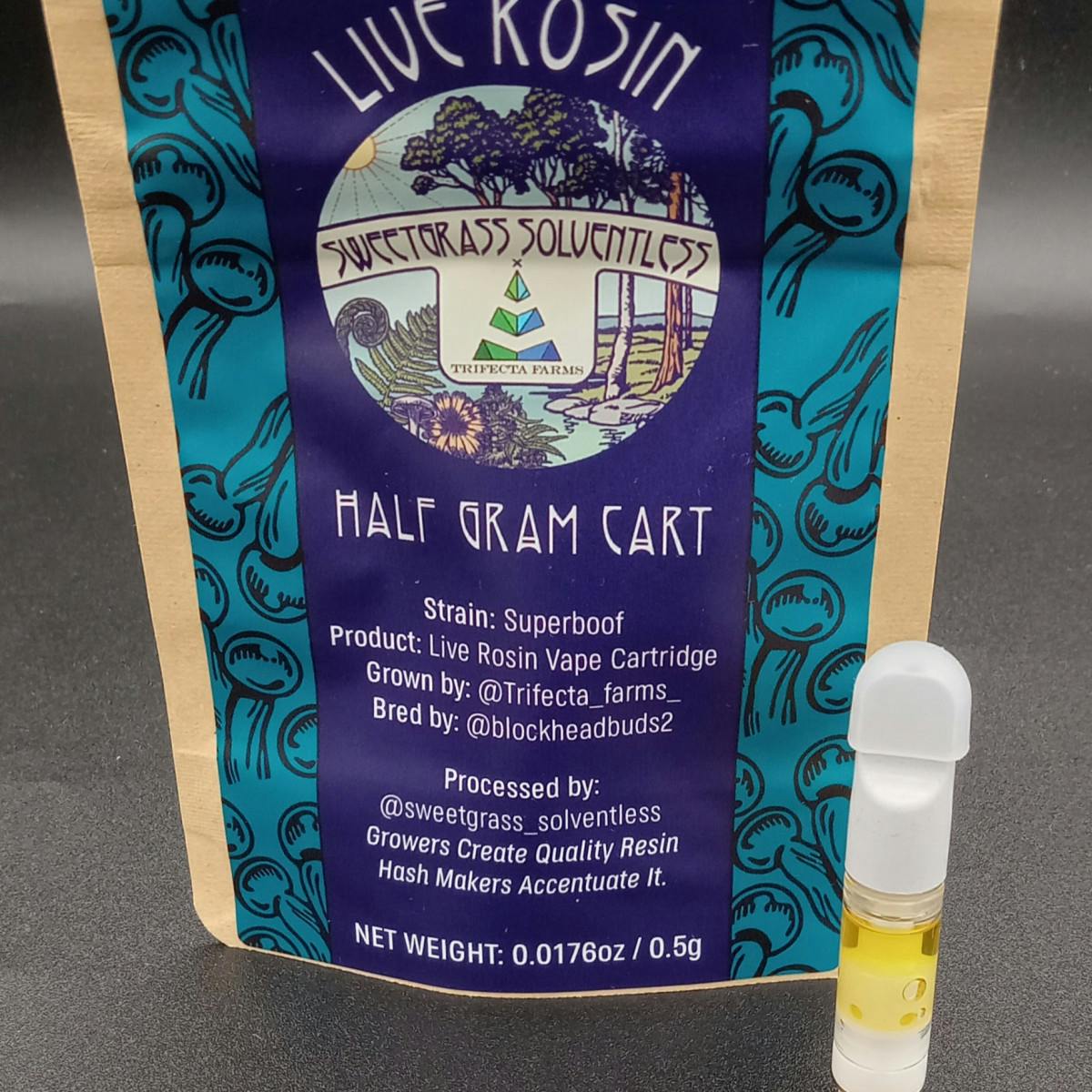 Photo of Sweetgrass Botanical Superboof – 0.5g Live Rosin Cart