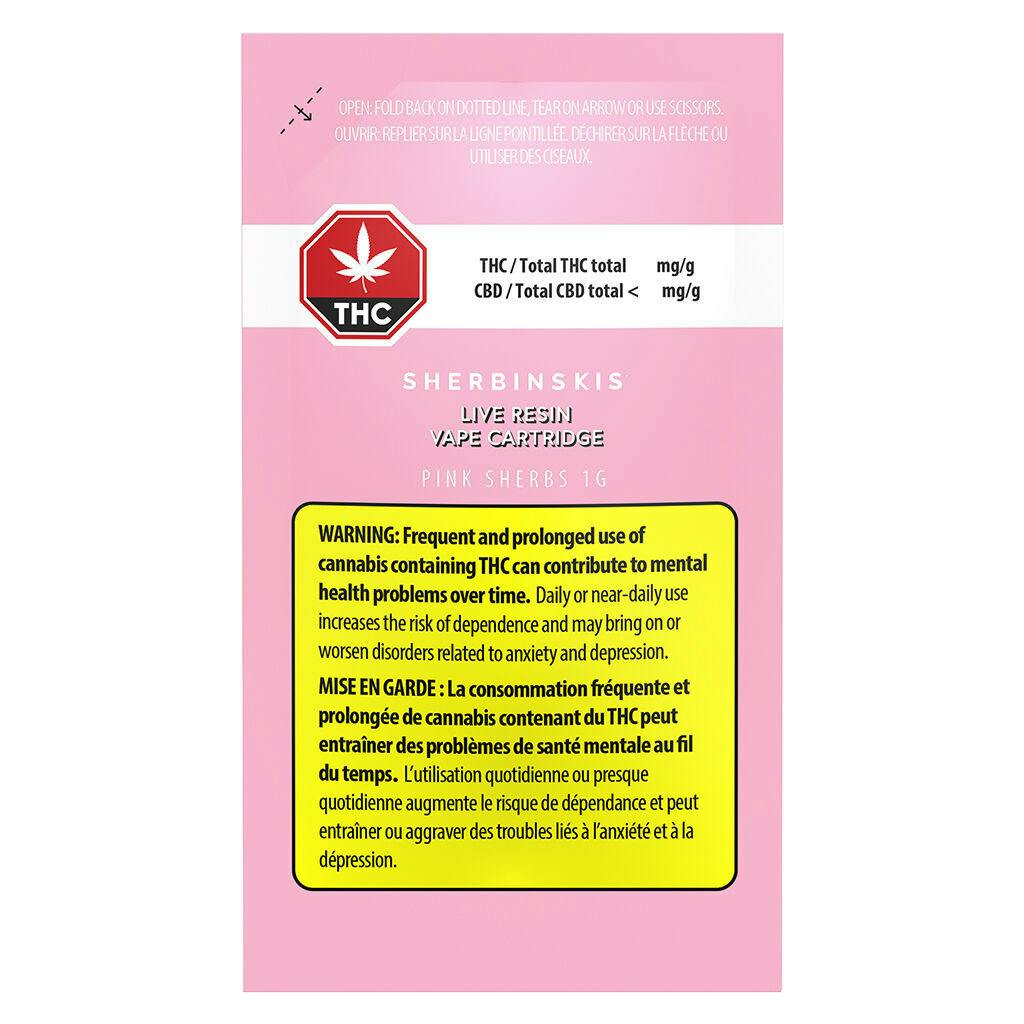 Sherbinskis - pink sherbs live resin 510 thread cartridge