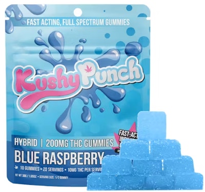 Product SIX Kushy Punch Gummies Fast Acting Full Spec - Blue Raspberry (10pk) 100mg