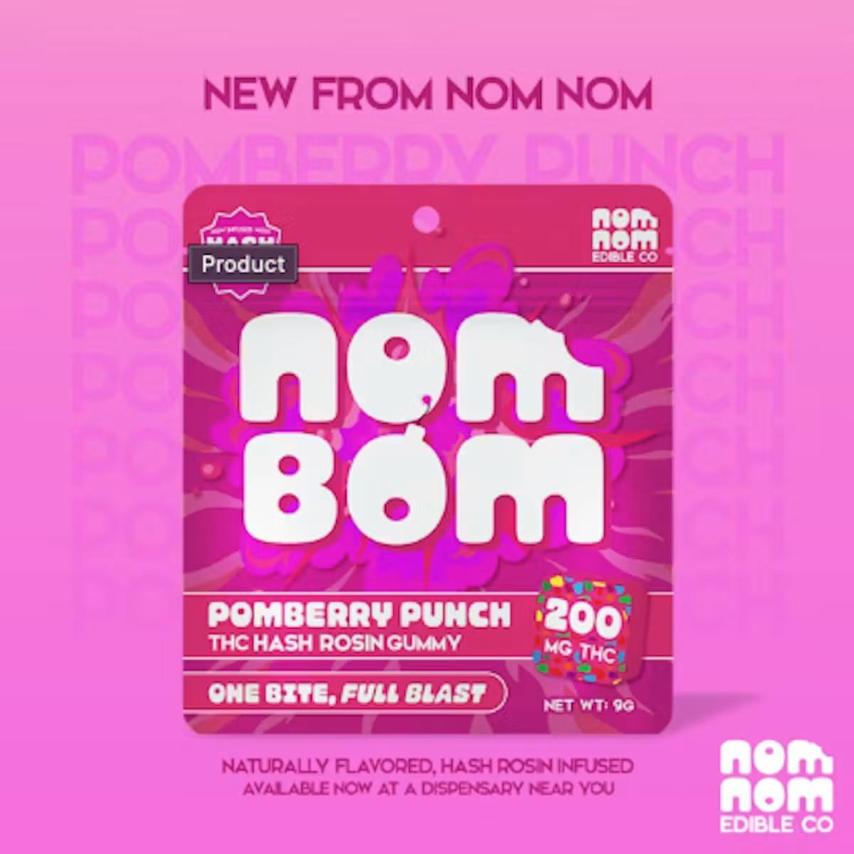 Nom Bom Pomberry Punch - Hash Rosin Gummies 200MG Single by Nom Nom Edible Co. – Edibles at Gatsby Cannabis