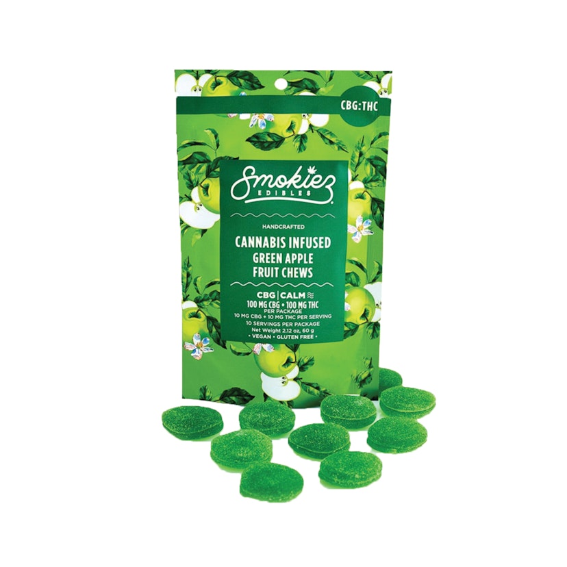 Smokiez Edibles: 1:1 THC/CBG Green Apple Fruit Chews (H) 100mg
