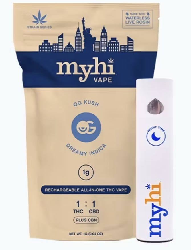 OG Kush Indica (1:1 THC:CBD + CBN) - Waterless Rosin AIO Disposable Vape - 1g-3