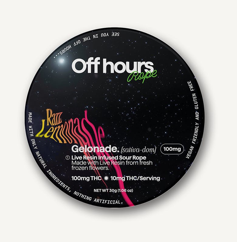 Gelonade | Sour Razz Lemonade Rope | 100mg THC | Live Resin Gummies | 10 Pack | Sativa Dominant | Off Hours