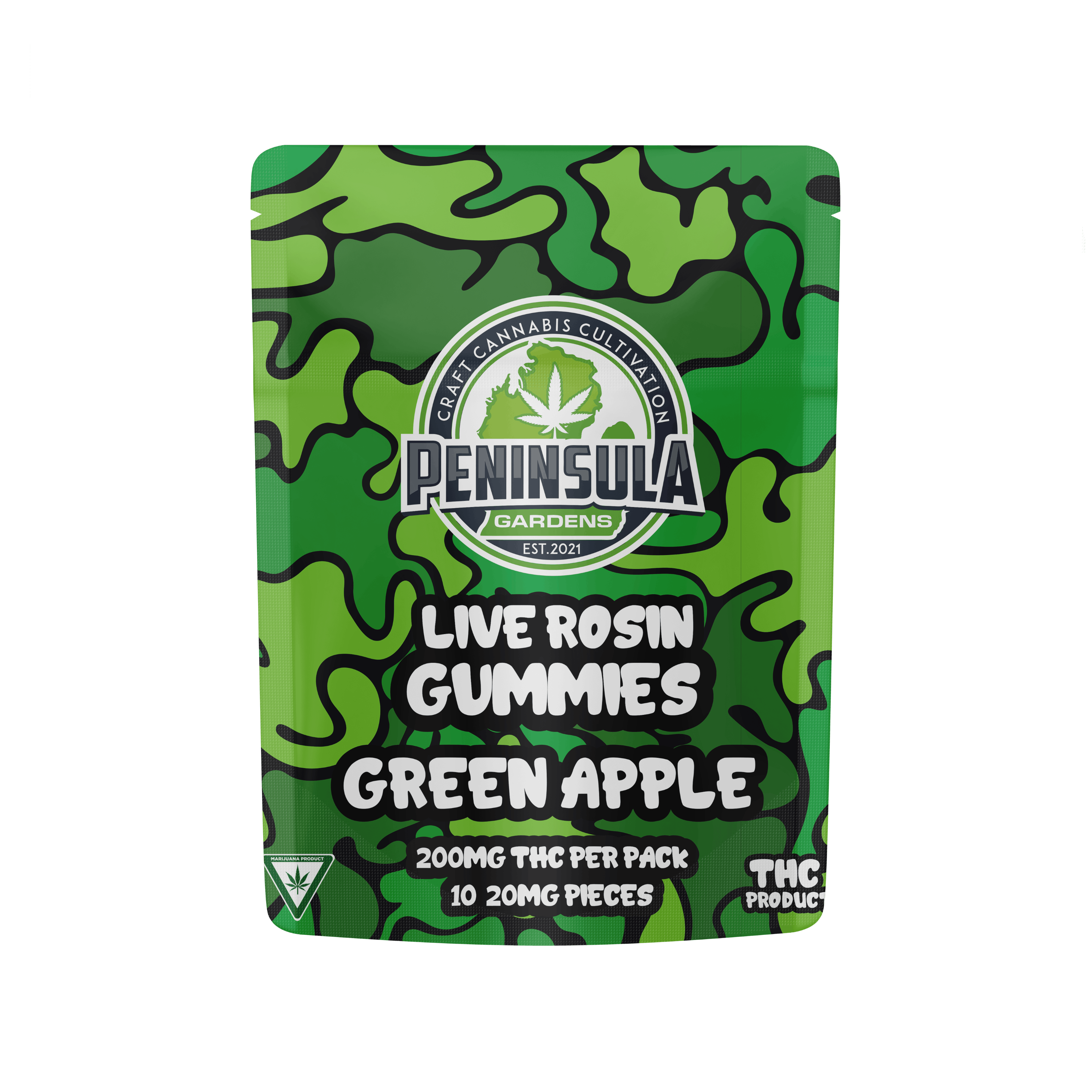 Product: PENINSULA GARDENS | GREEN APPLE - LIVE ROSIN GUMMIES | 200MG