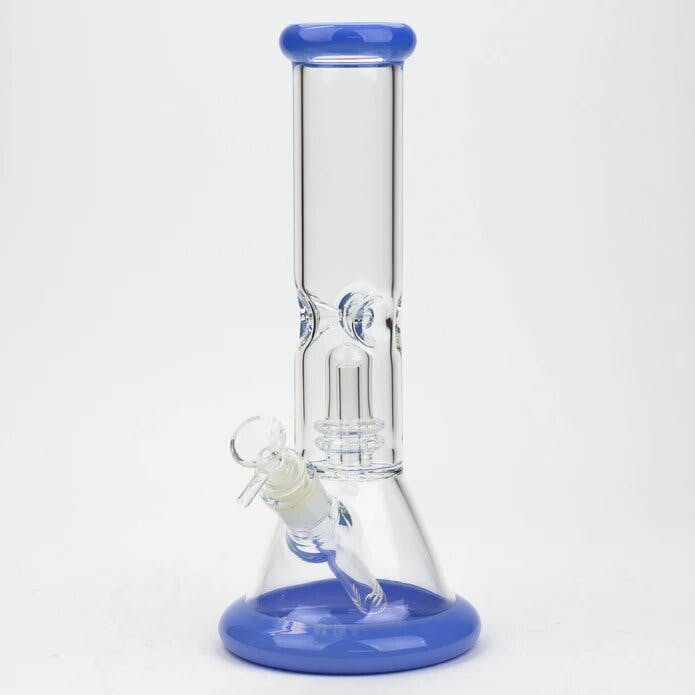 One - Colour Bottom Glass Bong with Shower Head - Jade Blue - 12"