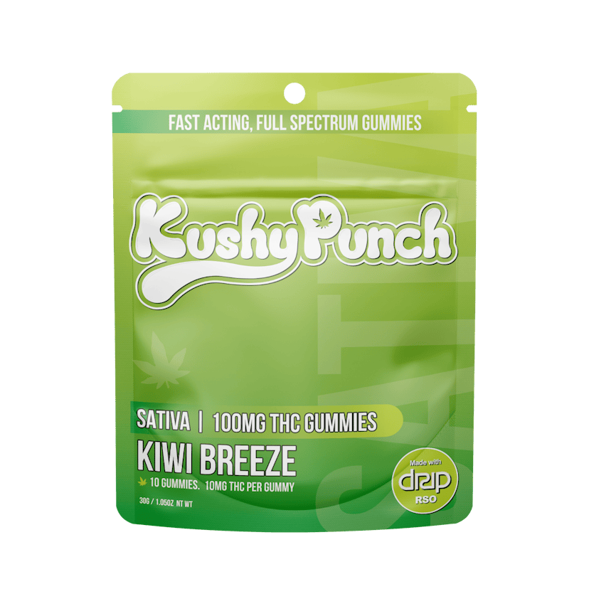 Kushy Punch Full Spectrum Kiwi Breeze Gummies 100mg Sativa