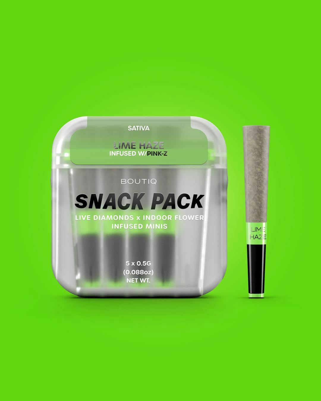 Boutiq Snack Pack | Lime Haze x Pink-Z | Sativa (5 x .05g) | Diamond Infused Prerolls