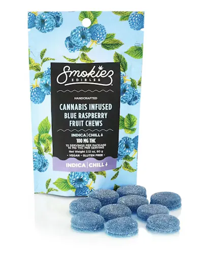 Blue Raspberry Indica  100mg THC Fruit Chews-1