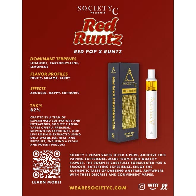SOCIETY C | RED RUNTZ | HASH ROSIN DISPOSABLE HYBRID