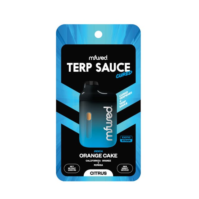 TERP SAUCE Cured Jefe - Orange Cake TYPE: Indica GENETICS: California Orange x Mimosa TASTING NOTES: Citrus, Creamy, Herbal CLASSIFICATION: Exotic Strain / Citrus Profile Embark on an innovative journey through cannabis vaping with our TERP SAUCE Cured Jefe disposable. Designed to capture the essence of cannabis flower, this extraordinary product showcases the genuine flavor profile of your favorite strains through its expertly crafted cured resin extract. Prepare to elevate your cannabis experience and discover the MFUSED difference. Uncover the extraordinary world of high terpene vaping with our TERP SAUCE Cured Jefe disposable today. + BHO Cured Resin Extract + 1g Gram Oil in All-in-One Disposable Vape + ON/OFF button for added user control and efficiency + Brand new ergonomic shape, perfect on-the-go companion + Custom-designed atomizer, tuned for the most authentic expression of our extracts + Spark Button allows for a fully customized cannabis experience + Button controls device on/off, cold-start, and variable temperature settings + Fast charging via USB-C with multi-day Battery Life + Zero Artificial Additives and Flavoring + Independently tested to ensure product safety Follow our journey @mfusedproducts and @mfusedculture!