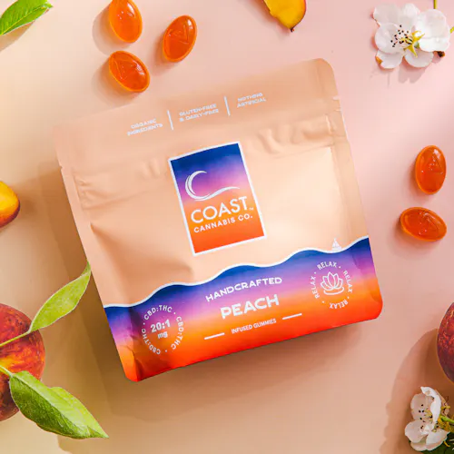 Peach ‘Relax’ Gummies – 1:20 THC:CBD – 20mg 20pk-active