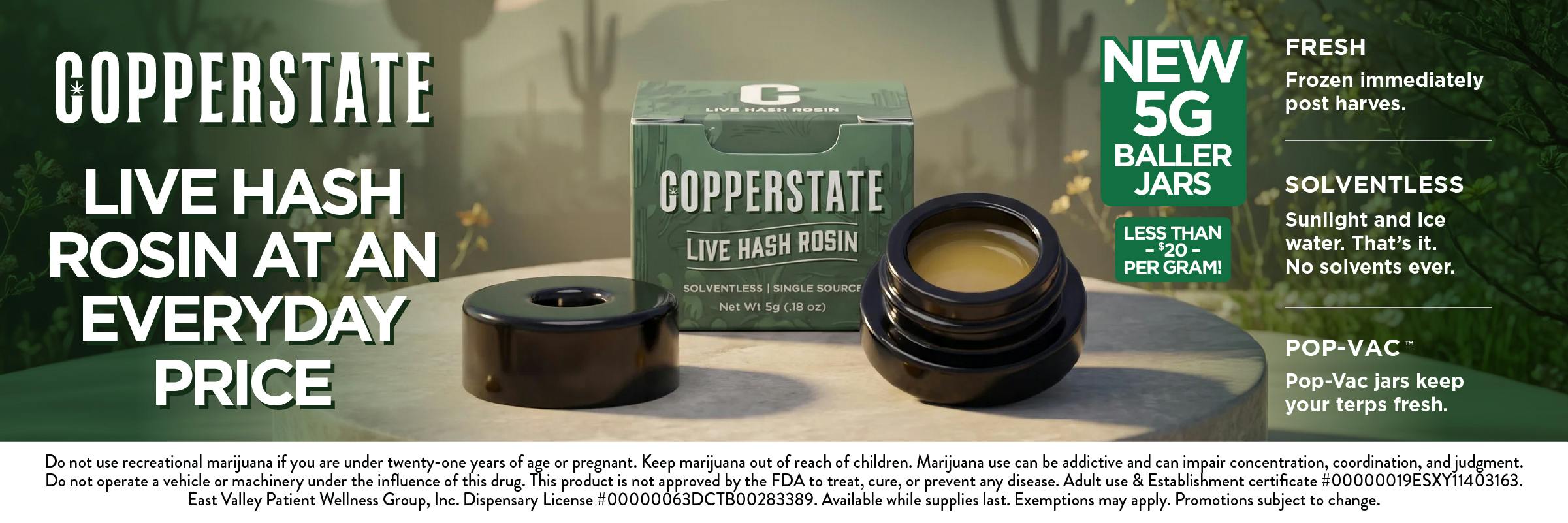 Copperstate Rosin 5G Jars Now Available at Sol Flower