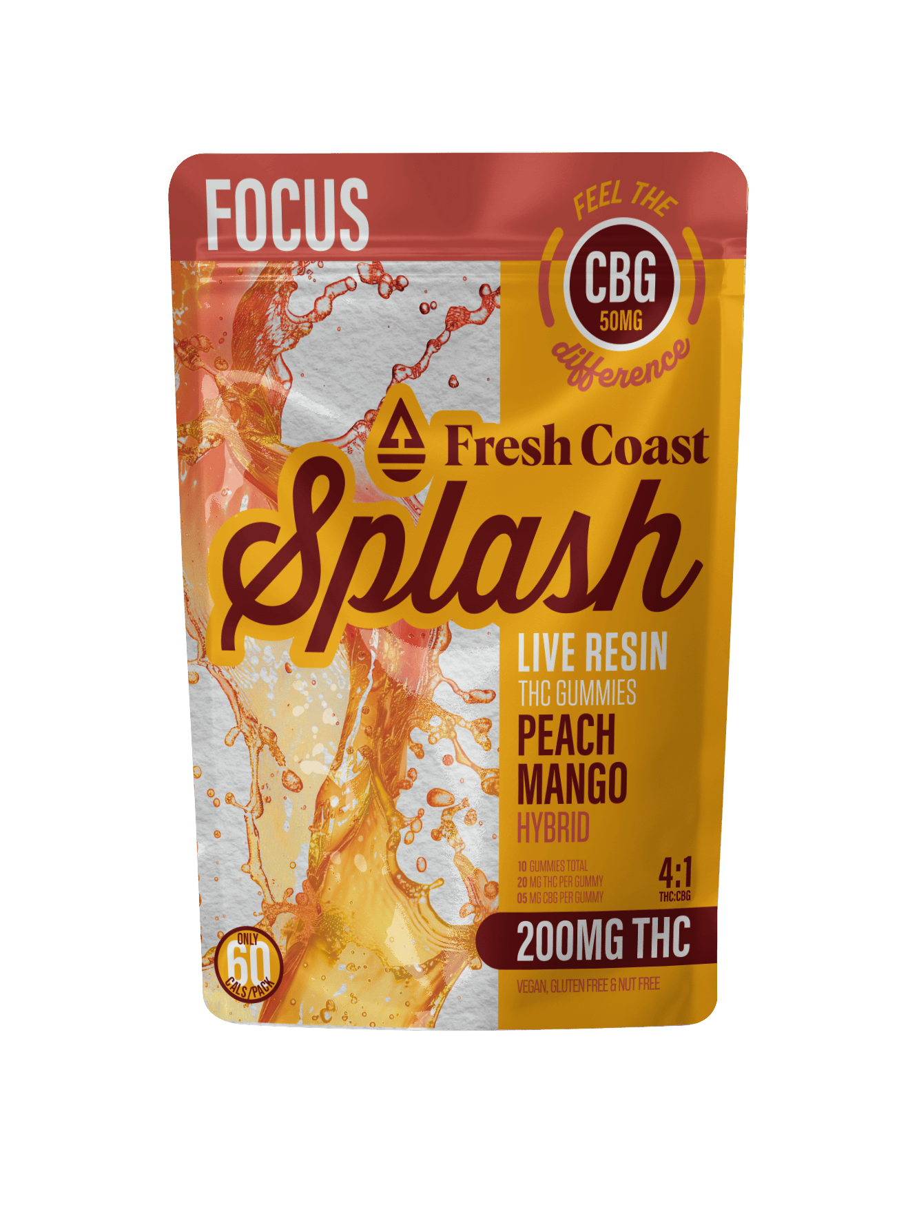 Product: Splash | Live Resin Gummies - Peach Mango (Hybrid) - 4:1, THC:CBG, 200mg