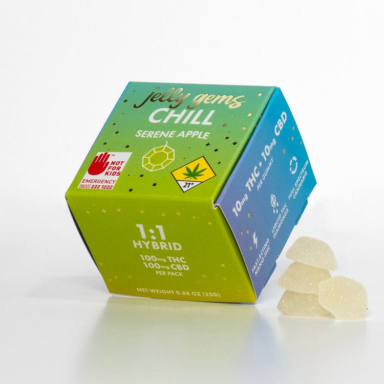 Jelly Gems: THC/CBD 1:1 Serene Apple Chill (Hybrid) - 10pk 200mg
