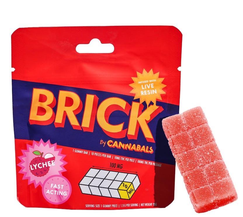 Edibles | Cannabals | Lychee | Live Resin Fast Acting Gummy BRICK | 1 piece w/scores | 100mg