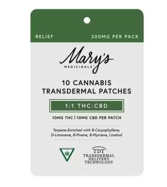 Mary's Medicinals | Transdermal Patch Relief 1:1 CBD:THC | 10mg:10mg | 10ct