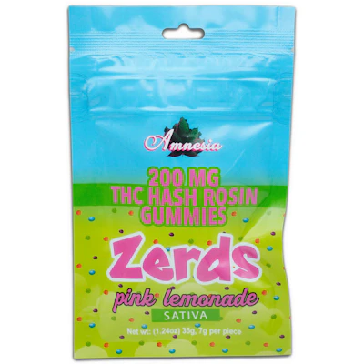 Amnesia - 200mg Zerds Hash Rosin Gummies - Pink Lemonade