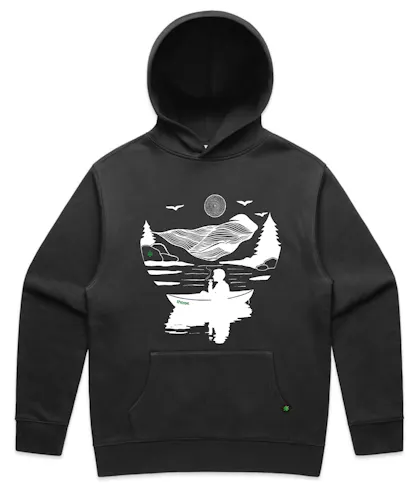 THTree Sweatshirt | Boat On Lake | Medium – Black Faded-active