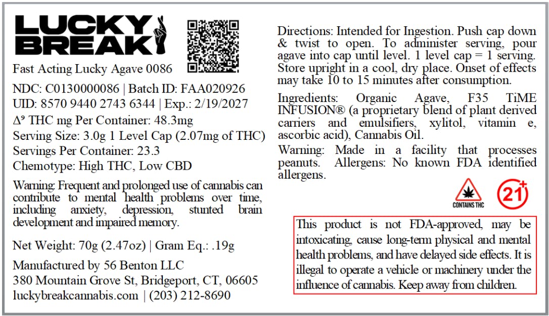 Fast Acting Lucky Agave T48.3 (00086) 2.47oz | Still River Wellness