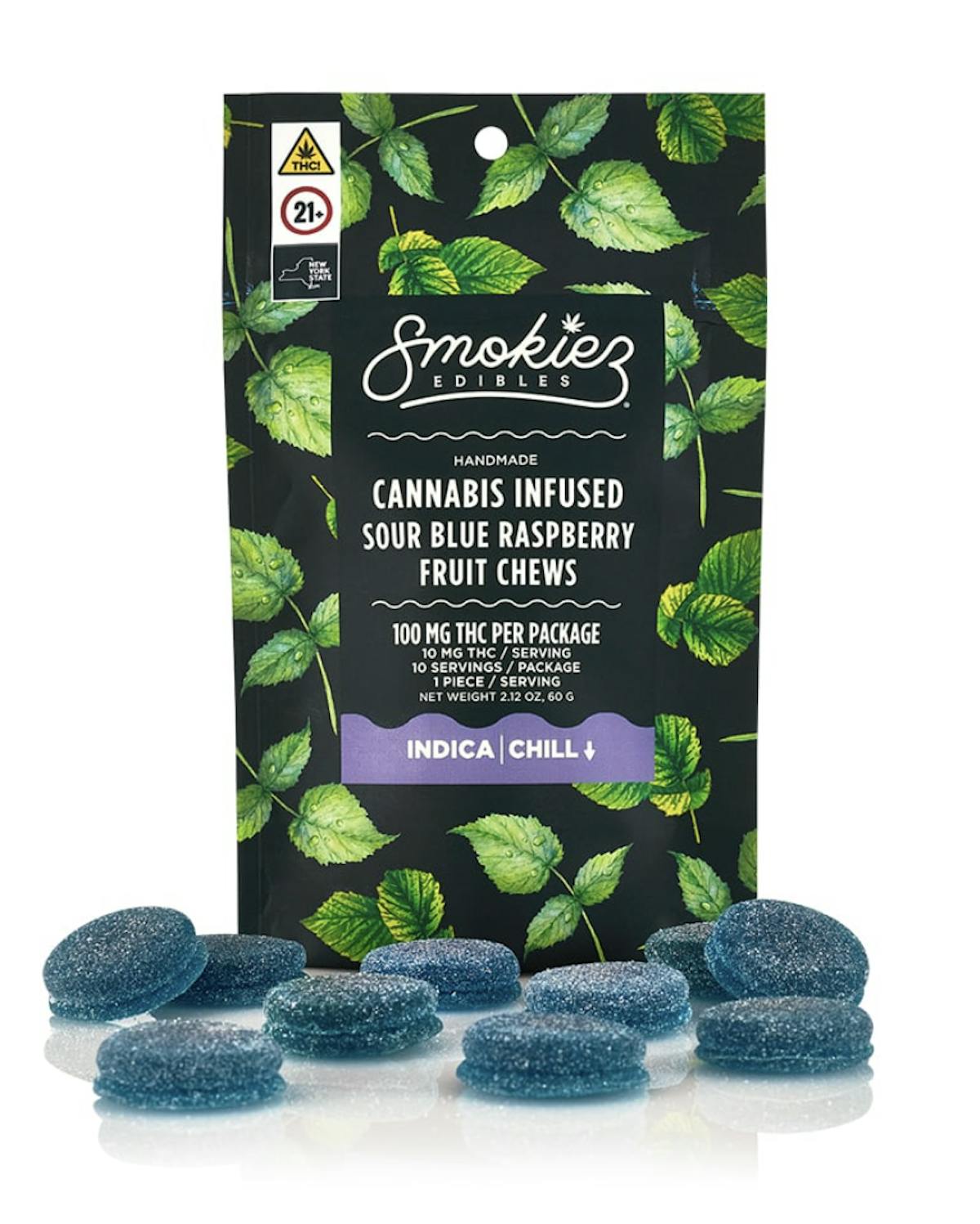 Photo of Smokiez – Sour Blue Raspberry Indica Fruit Chews – 100mg