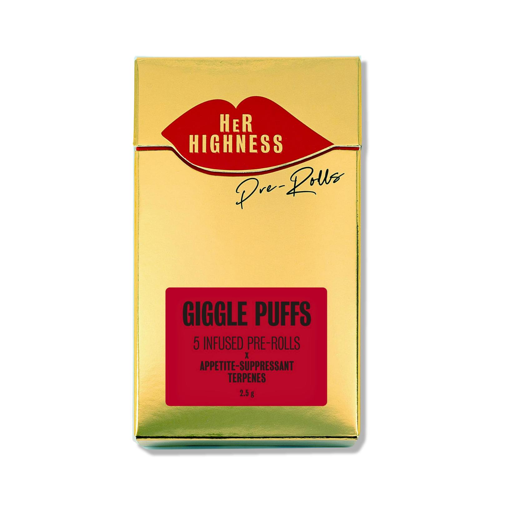 Her Highness - Giggle Puffs Infused Prerolls 5pk - 2.5gHER HighnessHybridTHC: 35%TERPS: 0.69%4th of July Weekend! Spend $100 Get $15 off+6