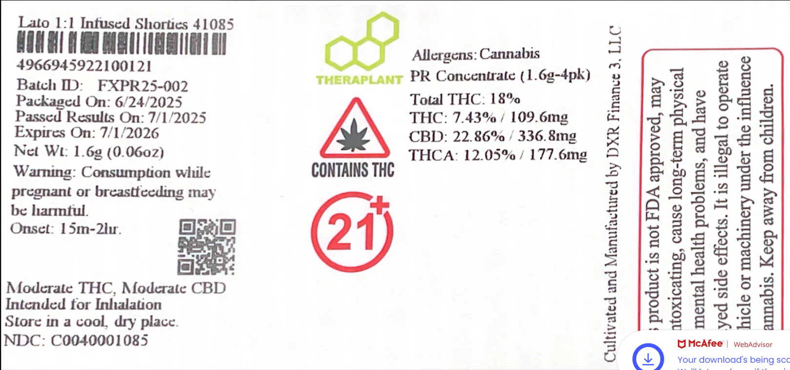 Lato 1:1 Infused Shorties T18.00C22.86 (41085) | Still River Wellness