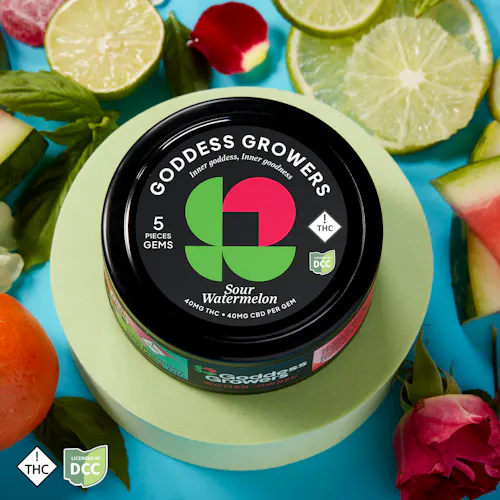 Goddess Growers | Sour Watermelon 1:1 Gummies | 5pk | 200mg-active