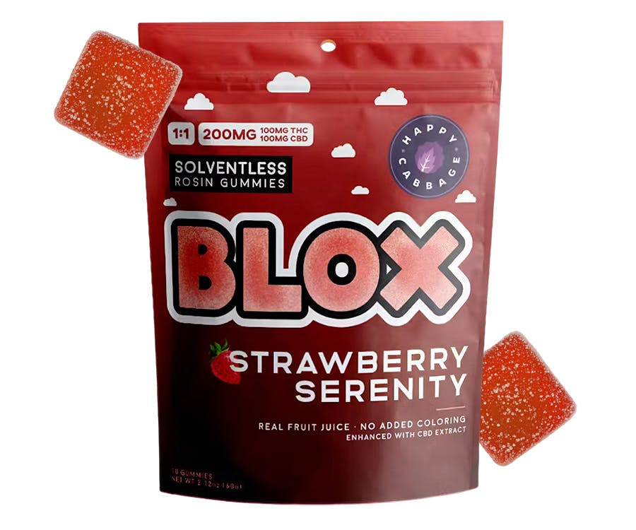 Blox- Strawberry Serenity (CBD:THC) 200mg- Solventless Rosin Gummies