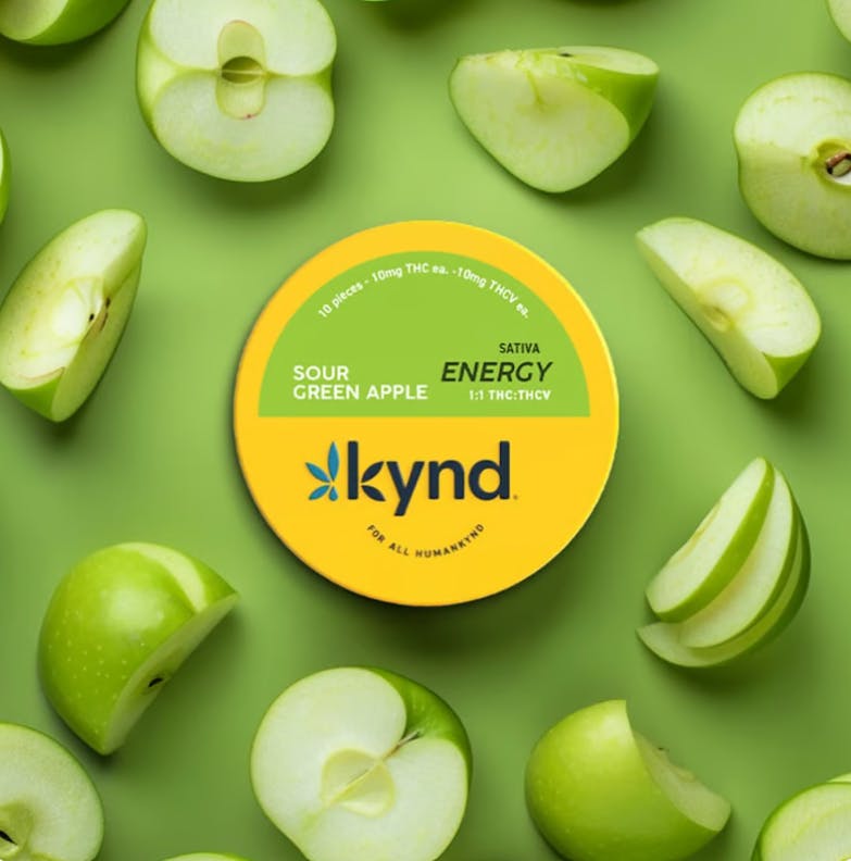 Photo of Kynd Energy Sour Green Apple (S) 1:1 THC:THCV Gummies 5mg 20pk