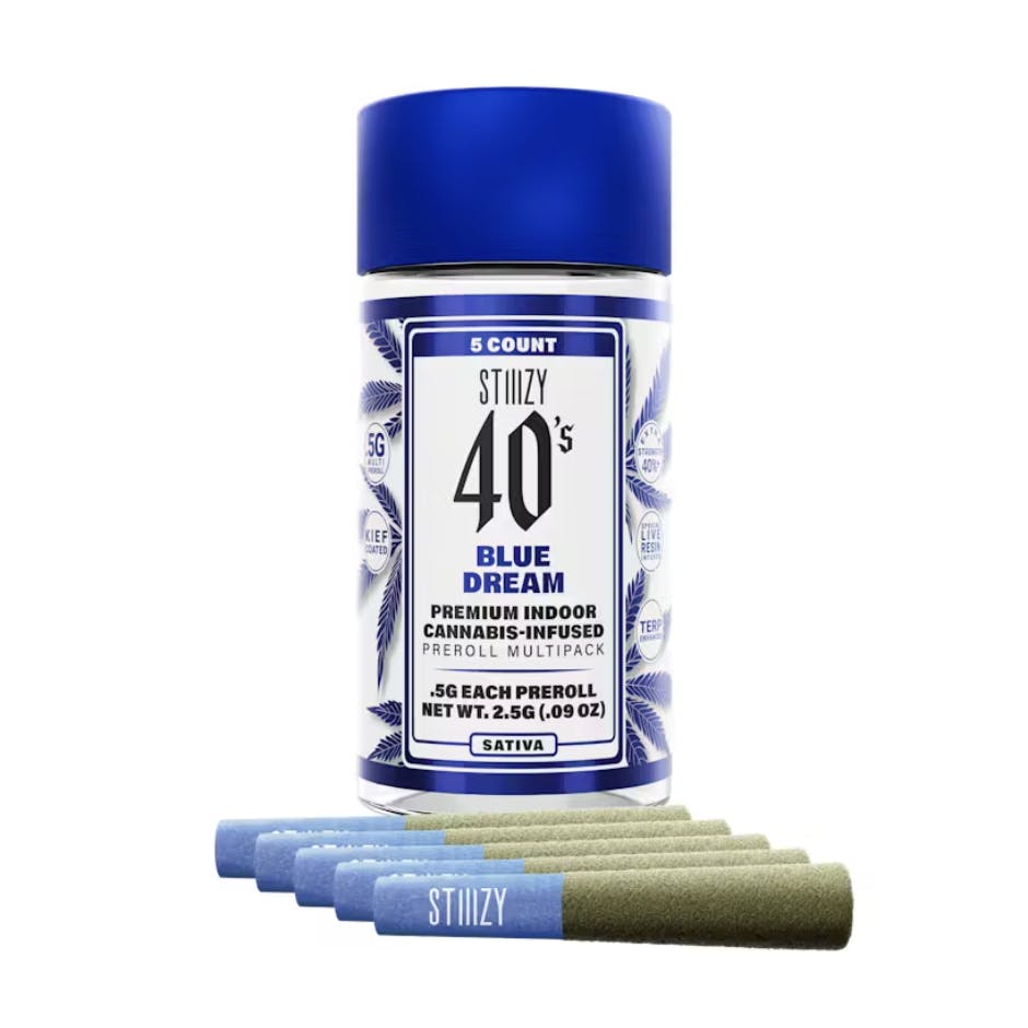 STIIIZY 40's Blue Dream Premium Indoor 5pk 2.5g Infused Pre-Rolls