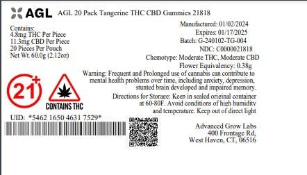 AGL 20 Pack Tangerine THC CBD Gummies 21818 20pk Affinity