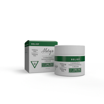 Mary's Medicinal - 1000mg THC: 1000mg CBD Transdermal Cream - Relief - TOPICALS by Mary's Medicinals at King of Budz