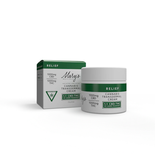 Mary's Medicinal - 1000mg THC: 1000mg CBD Transdermal Cream - Relief