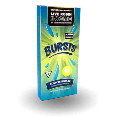 Product: Sauce | Bursts Sour Blue Razz Live Rosin Gummies 4pk | 200mg