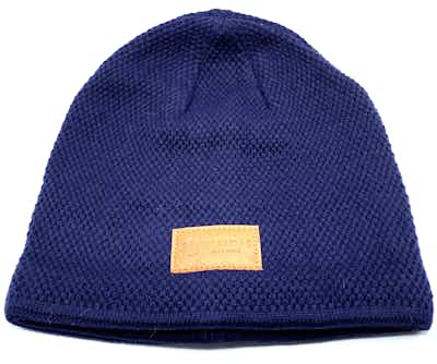 Product: Leather Patch Blue Beanie | Bloom Brand