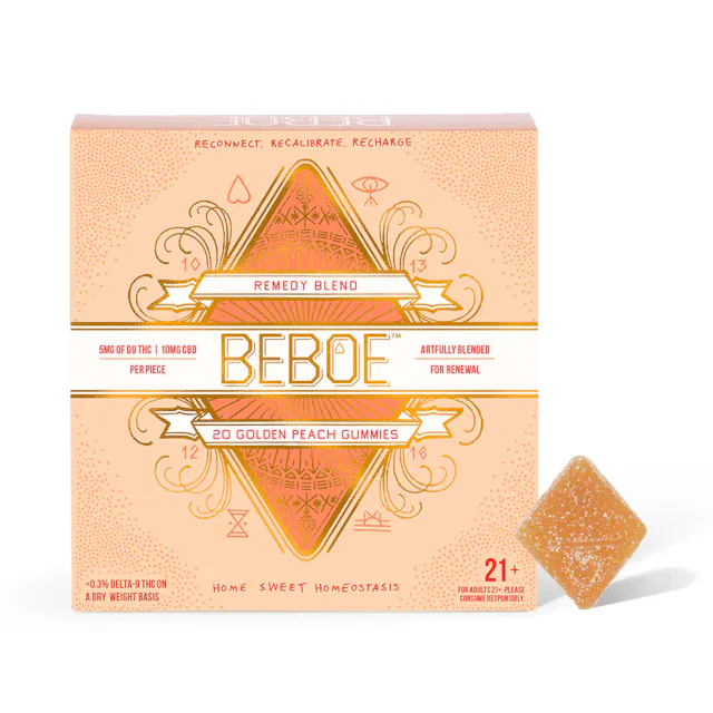 Beboe Gummies Sour Golden Peach 2 CBD : 1 THC 20pk/100mg (hybrid, 2.8g)