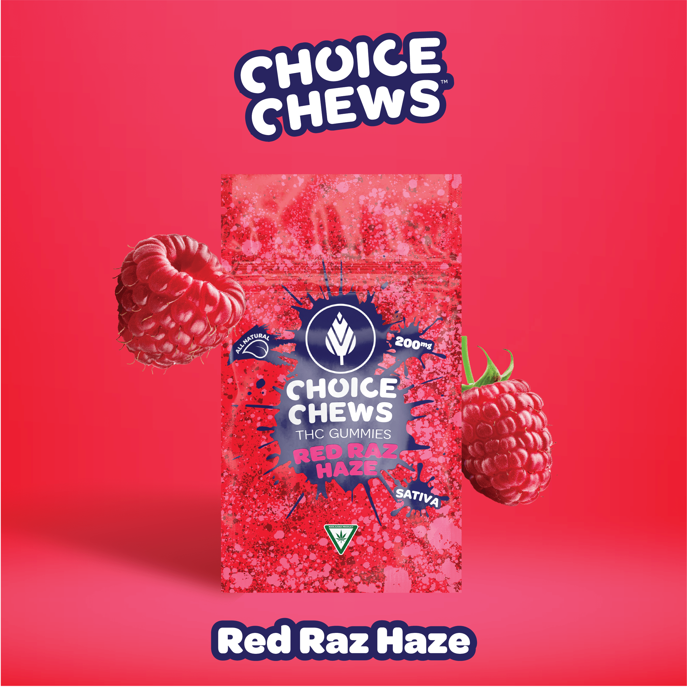 Product: Choice Chews | Red Raz Haze 200mg Gummies