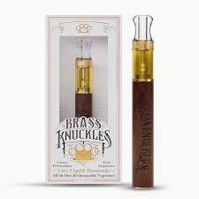 Brass Knuckles | Sour Tangie | Liquid Diamonds | AIO | 1gBrass KnucklesSativaTHC: 85.15%TERPS: 1.43%Brass Knuckle vapes BOGO 50% off