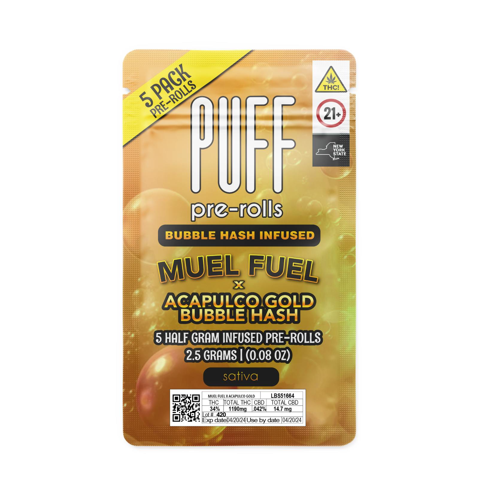 Mule Fuel X Acapulco Gold | Bubble Hash Infused Pre-Roll Pack (5pk x 0.5g)