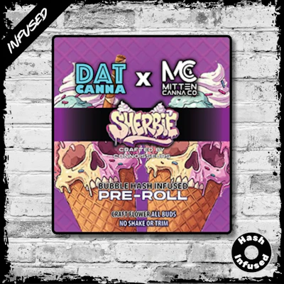 Dat Canna x Mitten Canna - 1.2g Bubble Hash Infused Preroll - Sherbie - PRE_ROLLS by Dat Canna at King of Budz