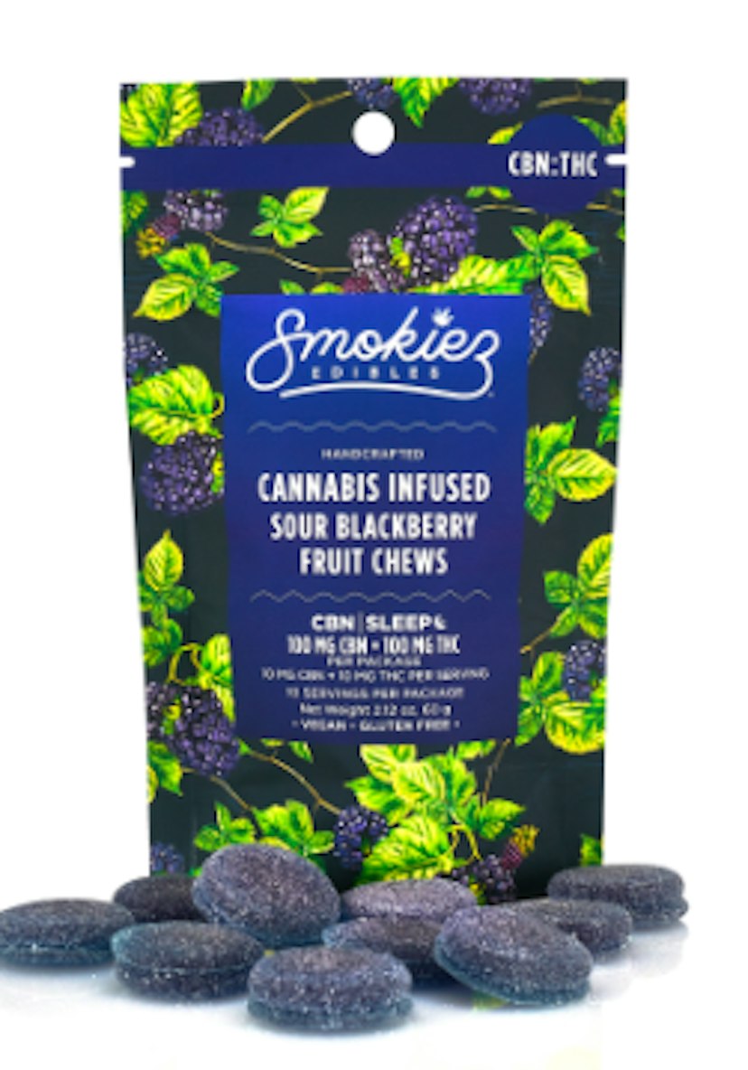 Smokiez 1:1 Sour Blackberry Gummies CBN/THC 100mg Indica